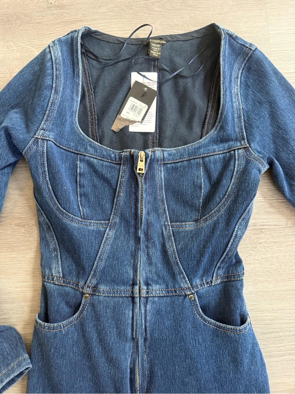 Guess Dark Blue Denim Long-Sleeve Jumpsuit - Picture 4 of 7